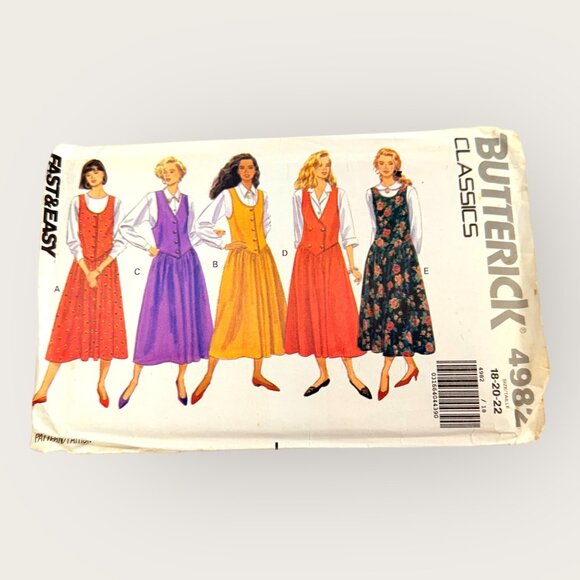 Vintage 1990s Butterick Sewing Pattern 4982 Misses Jumper Dress Size 18-22 - Picture 1 of 2